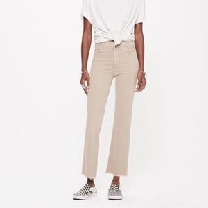 MOTHER High-Rise Cropped Straight Jeans in Light Beige